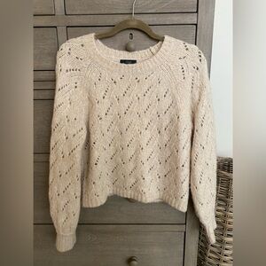 J. Crew | pointelle crewneck, wool blend sweater | women’s size XS | Ivory/Beige